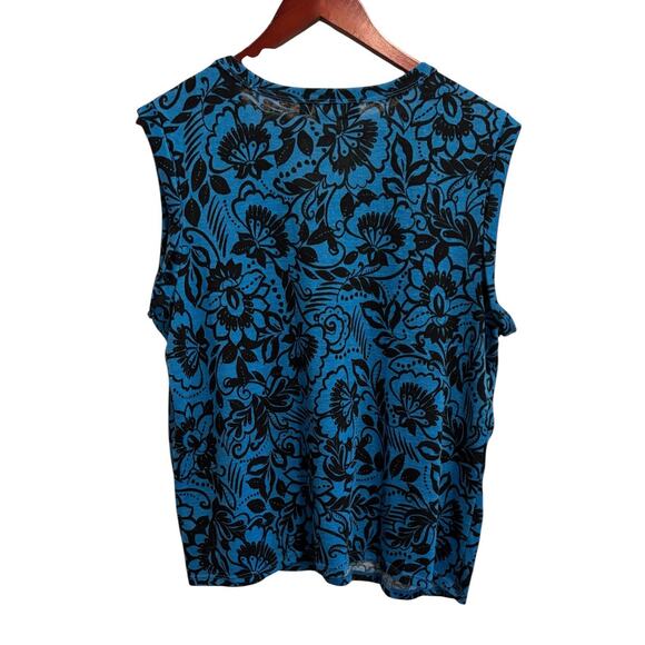 Ella Rafaella Plus Size Eco Floral Print Blue Cuffed Sleeveless Tank Size 1X - Picture 5 of 7